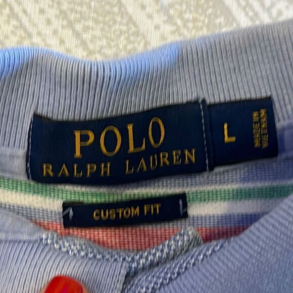 Men’s Polo Ralph Lauren Blue, White, Red & Green Horizontal Stripe Collared Shir - Picture 5 of 8